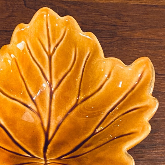 🍁🌟2xHP🌟Set of Fall Watercolor Pumpkin Glazed Ceramic Plate & Small Leaf Bowl - Picture 8 of 10